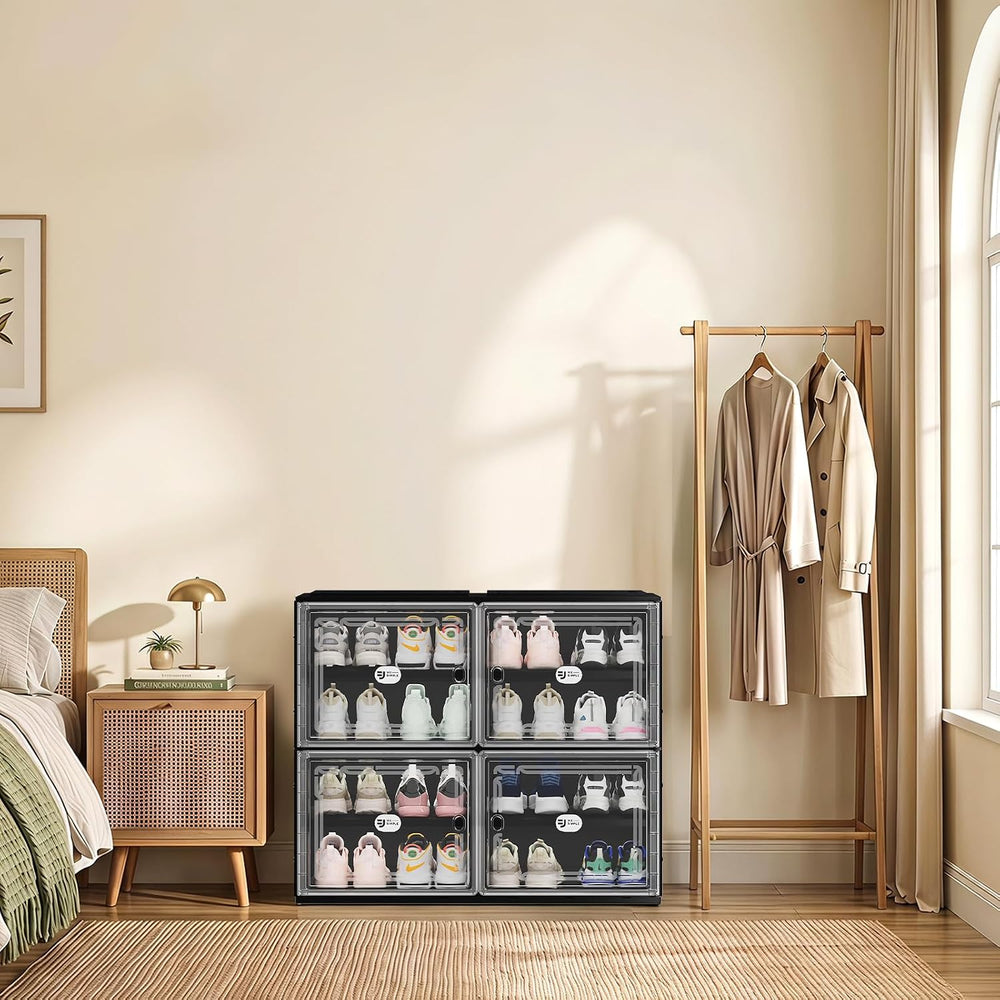 16 Pairs Foldable Shoe Rack Storage Cabinet with Heavy-Duty Design (Vertical ...