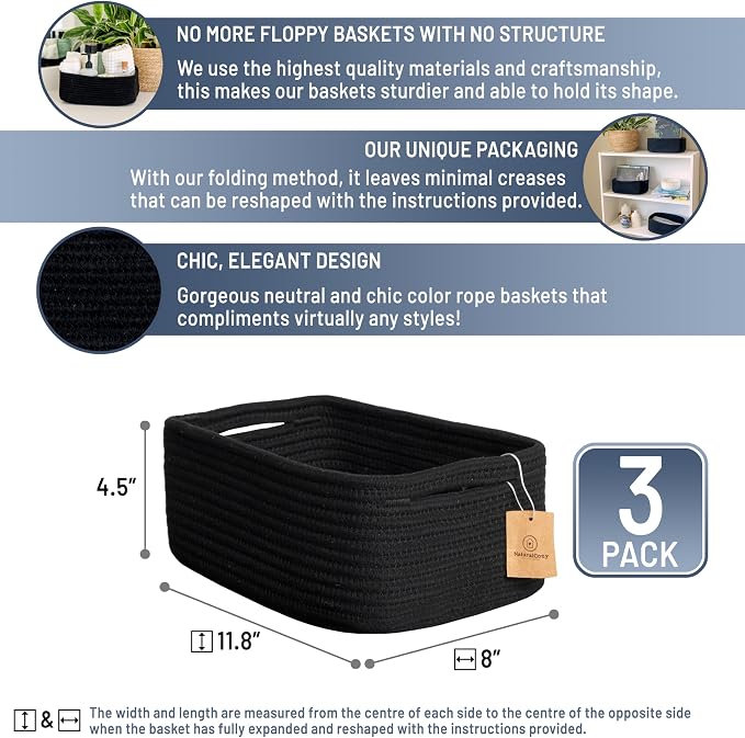 NaturalCozy 11.8"x8"x4.5” Rectangle Storage Baskets - Image 2