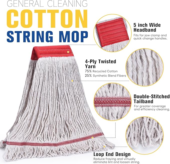 Matthew Cleaning Commercial Mop Head Replacement, 5 Inch Wide Headband - Image 3