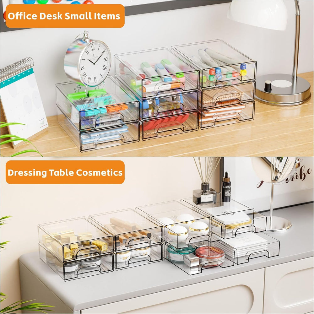 2.2'' Tall Acrylic Clear Stackable Storage Drawer Organizer,8 Pack De...