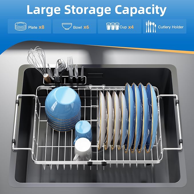 romision Expandable Dish Drying Rack Over The Sink Small Metal Stainless Steel - Image 8