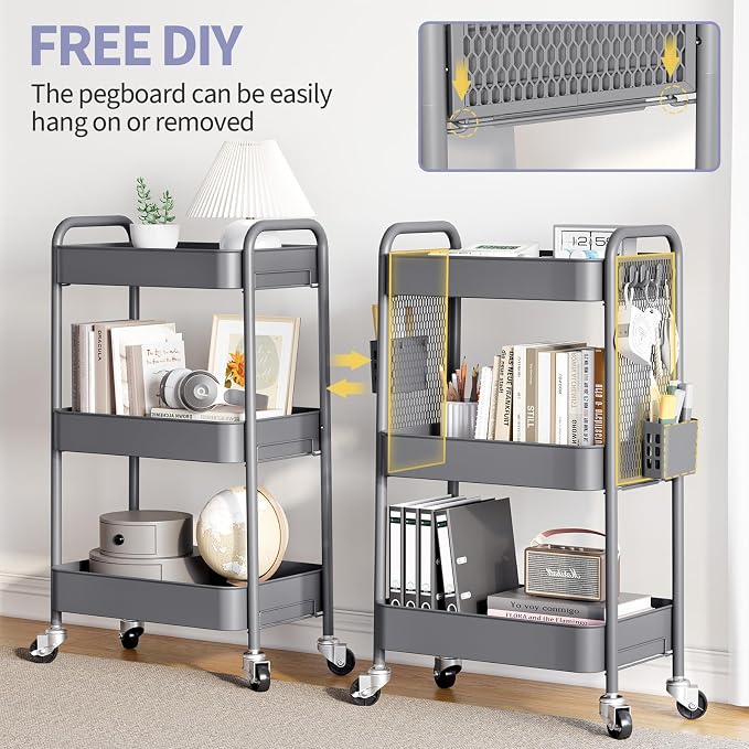 TOOLF 3 Tier Rolling Cart Storage Organizer, Metal Rolling Utility Cart - Image 3