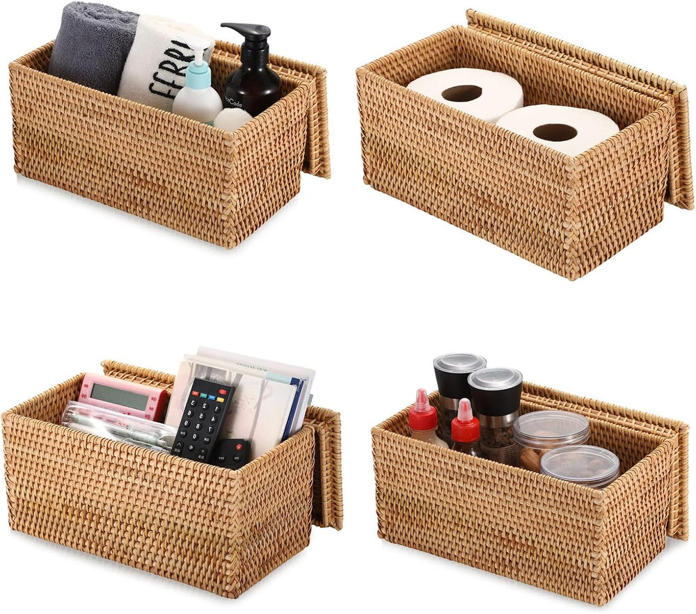 Hipiwe Rattan Basket Storage Box with Lid Handwoven Lidded Wicker Baskets