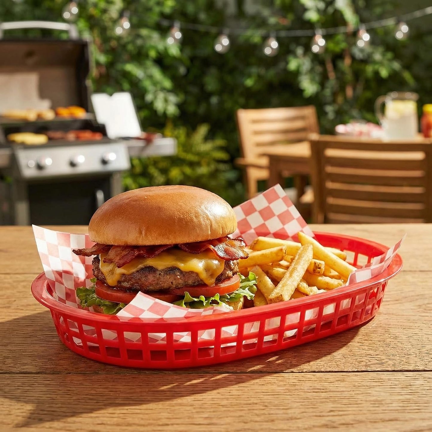 Cedilis 40 Pack Fast Food Baskets, 10.5 x 7 Inch Plastic Baskets, Food Service Tray for Hot Dogs, Burgers, Sandwiches, Fries, Barbecues, Picnics, Parties (red)