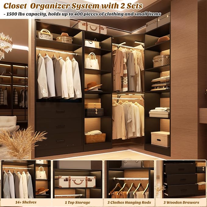 Corner Closet System with 3 Drawers, Corner Closet Organizer System with 13 - Image 4