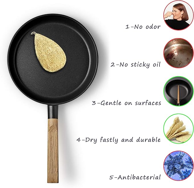 Natural Loofah Dish Sponge Pack 3 Vegetable Scrubber - Image 4