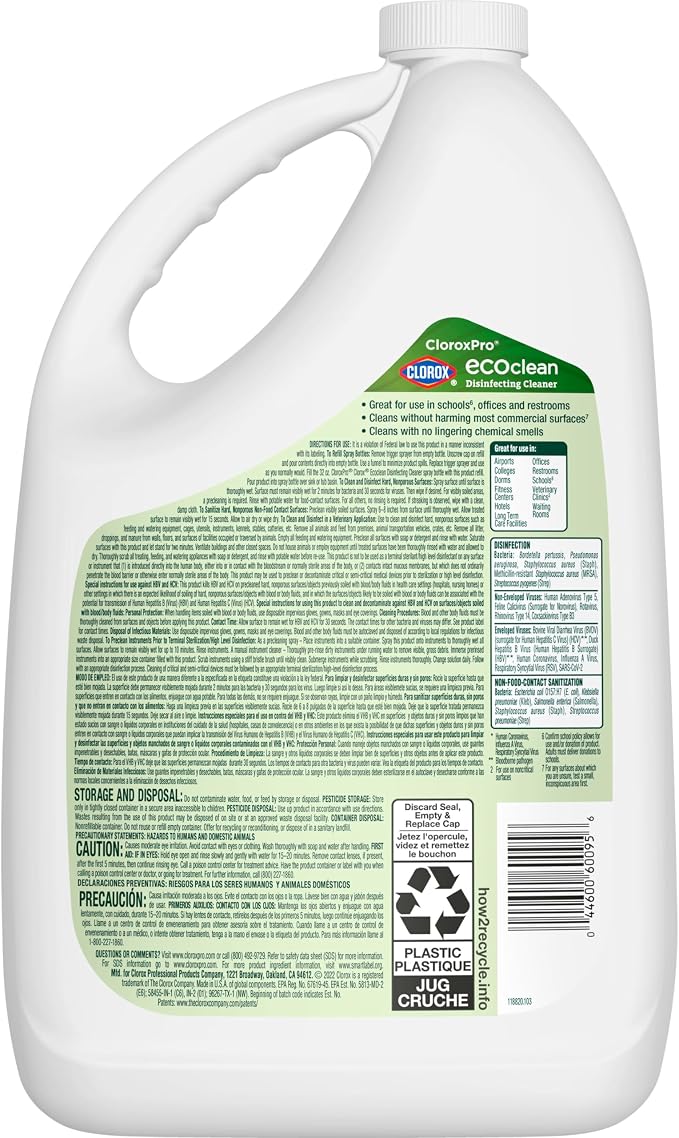 Clorox CloroxPro EcoClean Disinfecting Cleaner Refill, 128 Fluid Ounces - Image 13