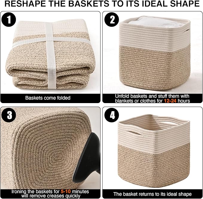 11 Inch Cube Storage Bins, Organizer Woven Cotton Rope Square Baskets - Image 7