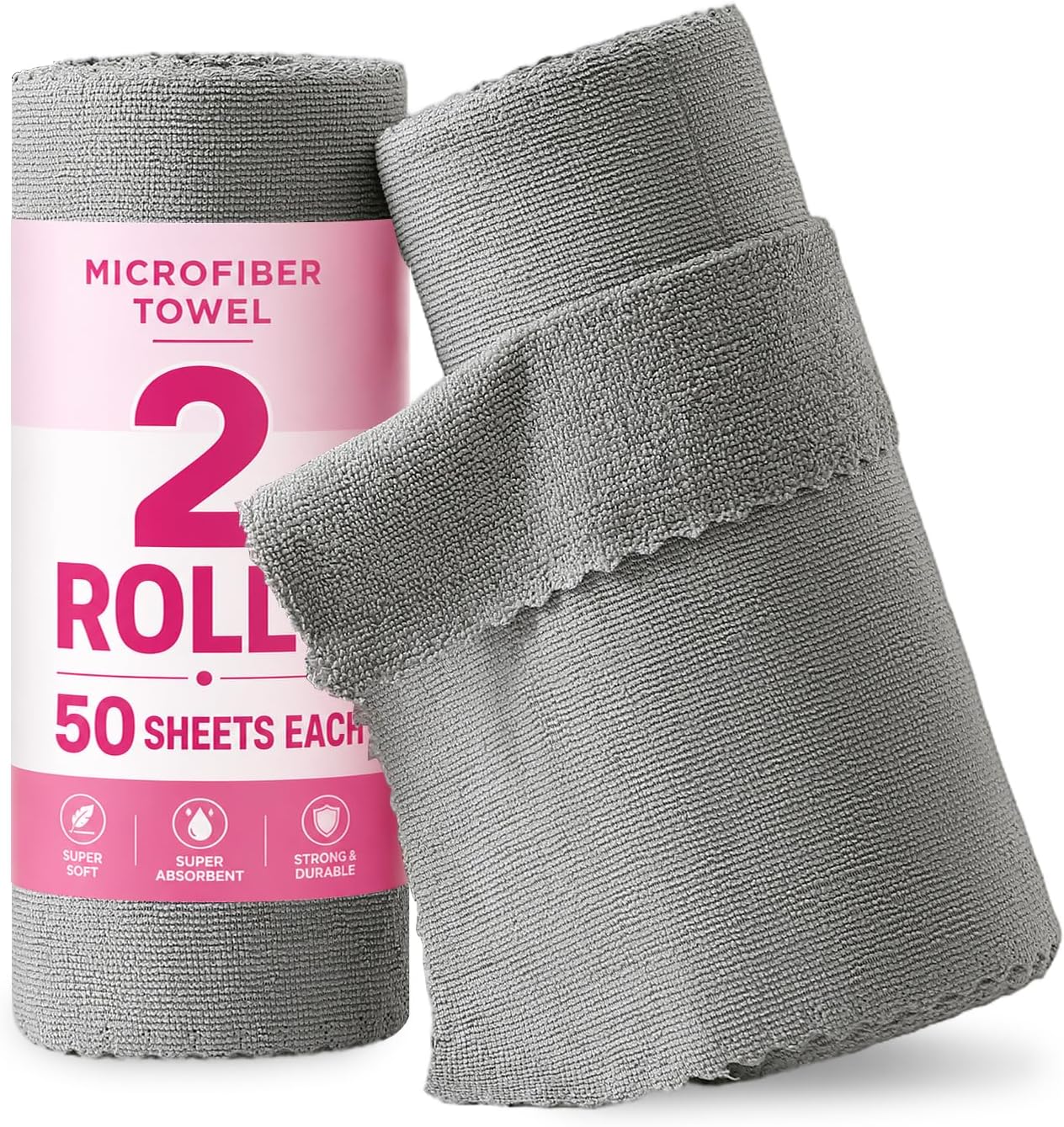 Jessy Home 2 Roll Reusable Paper Towels,100 Sheets Tear Away Microfiber Cleaning Cloth, Lint Free Cleaning Rags for Kitchen, Dishcloth,Household Cleaning Supplies