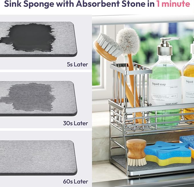 SWTYMIKI Kitchen Sink Caddy Organizer, 2 Tier Sponge Holder - Image 3