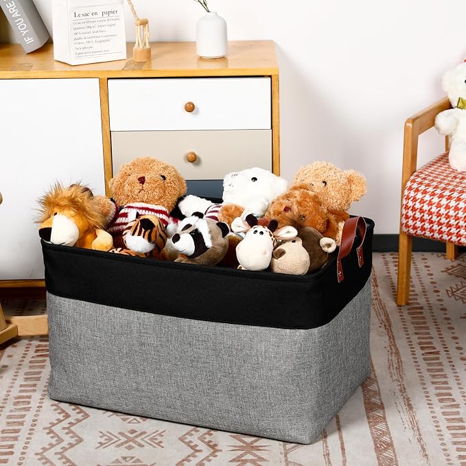 DULLEMELO Extra Large Canvas Fabric Storage Basket, 70L Foldable Closet Storage - Image 2