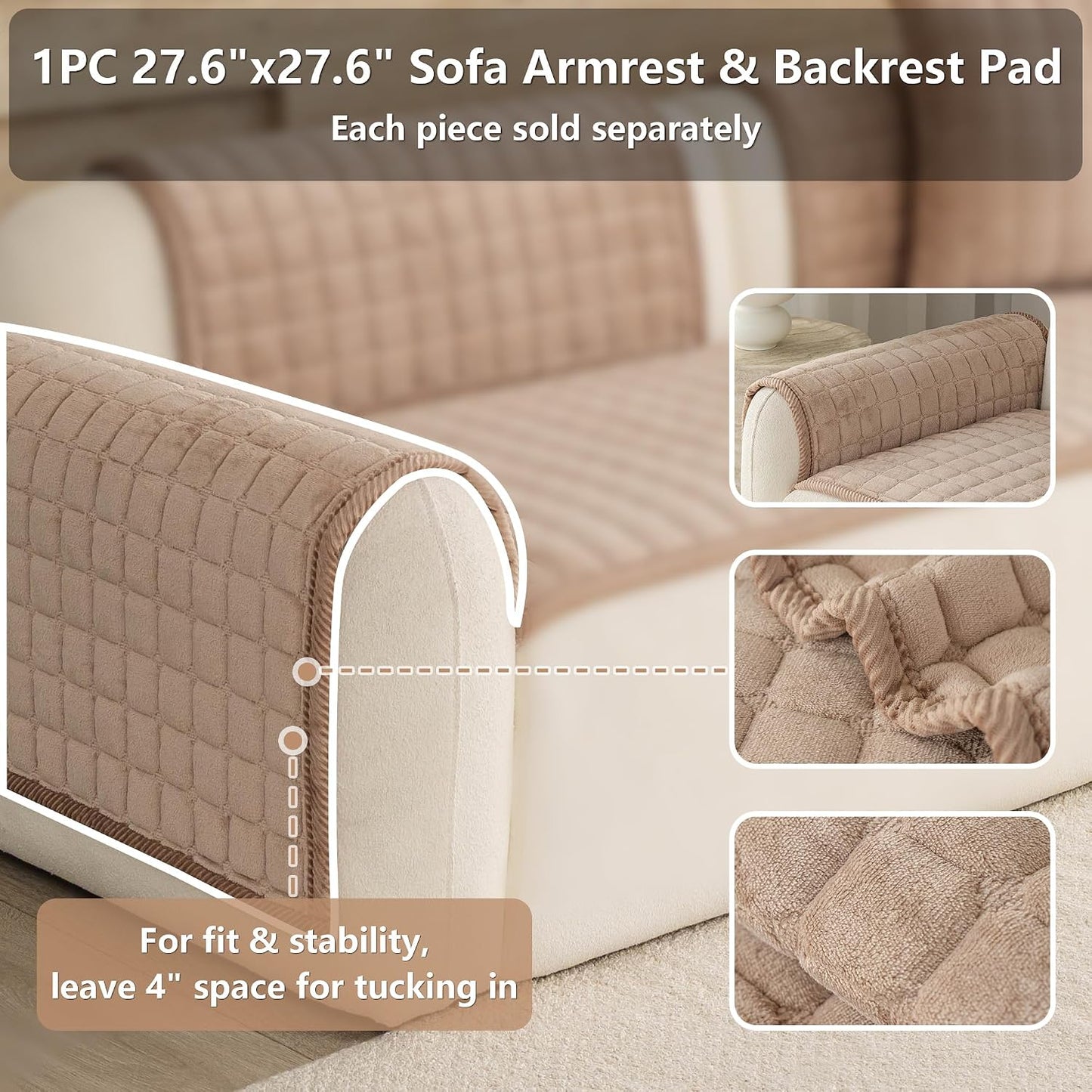 Premium Velvet Washable Dog Couch Cover, Non Slip Sofa Cover for 3 Cushion, L Shaped Waterproof Fumiture Protector Covers(1PC/27.6"x27.6",Khaki)