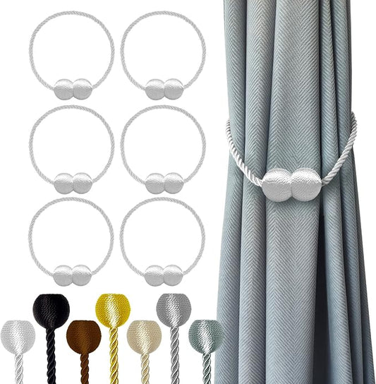 Hion Magnetic Curtain Tiebacks White 6 Pack, Curtain Tiebacks Buckles Holdbacks by Hion