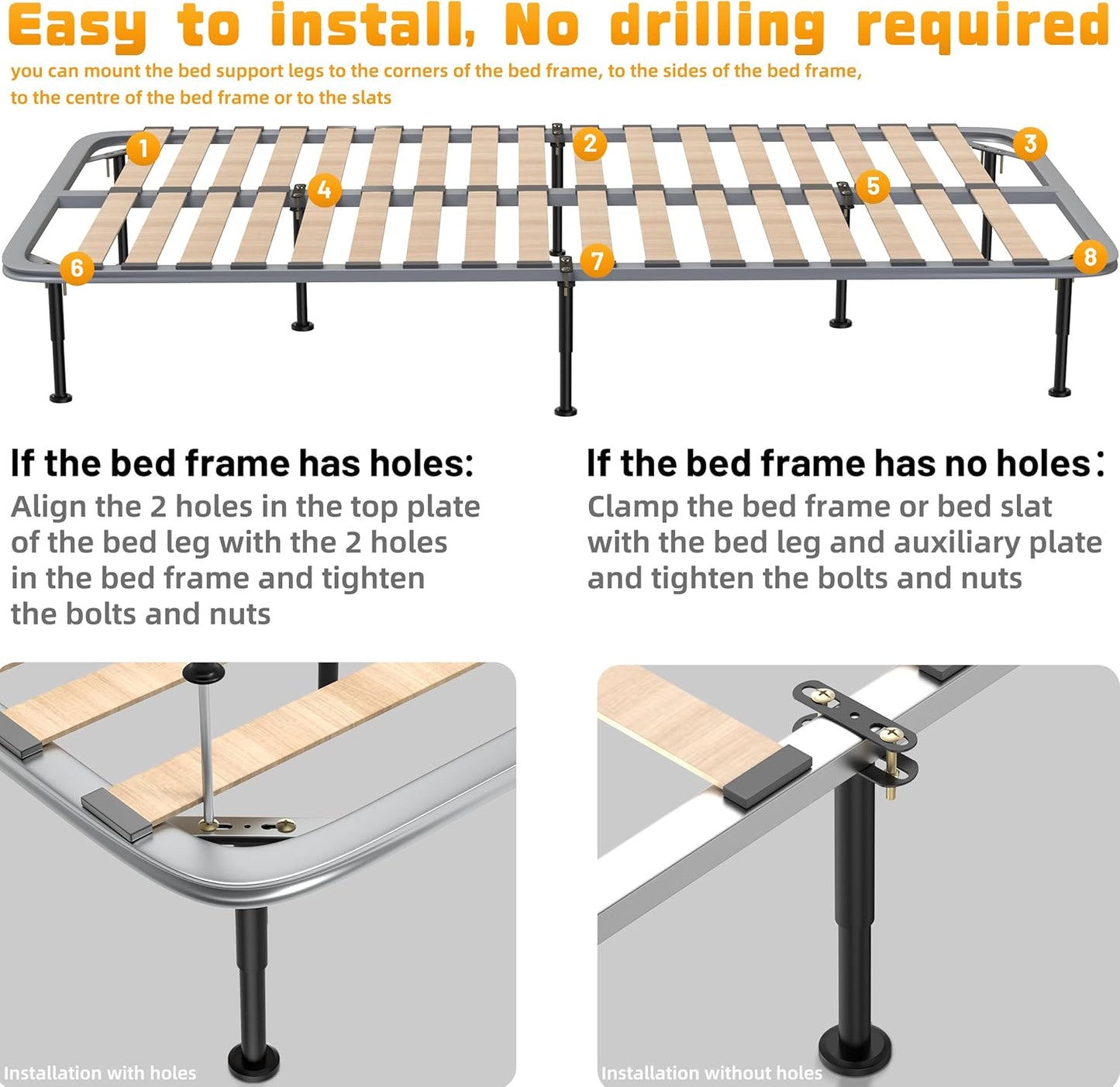 Wlrrcwdttc 4 Pcs Adjustable Height Bed Support Legs 7.08-12.6 inch, Bed Frame Center Support Legs for Bed Frame/Bed Center Slat/Furniture, Heavy Duty Metal Bed Replacement Legs Bed Slats Support Legs