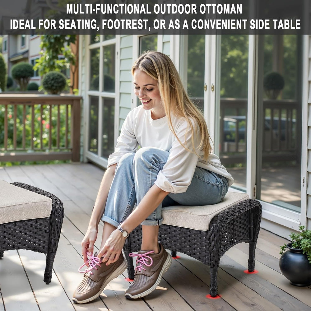 Belord Outdoor Ottomans for Patio Foot Rest - 25 Inch PE Wicker Foot Stool Se...