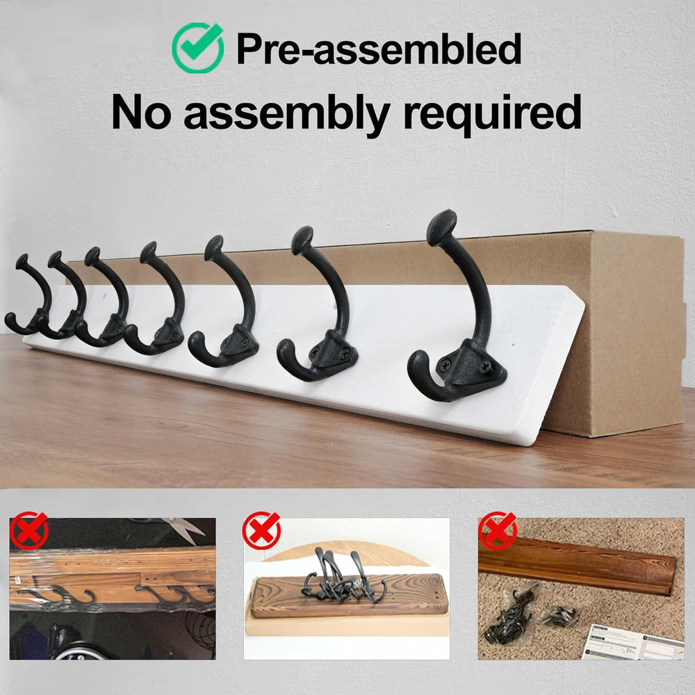 WEBI Rustic Coat Rack Wall Mount,30" Long 7 Cast Iron Coat Hooks Wall Mo...