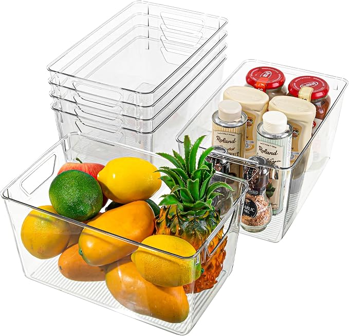 Attelite Clear Plastic Storage Bins, Large 6 Pack Pantry Organizer - Image 7