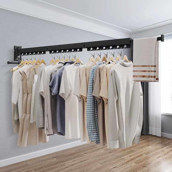 Wall Mounted Clothes Hanger, Aluminum Clothes Drying Rack, Space Saver - Image 7