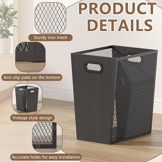 Piskyet Black Office Trash Can for Near Desk, 4.5 Gallon Unique Wood Bedroom - Image 6