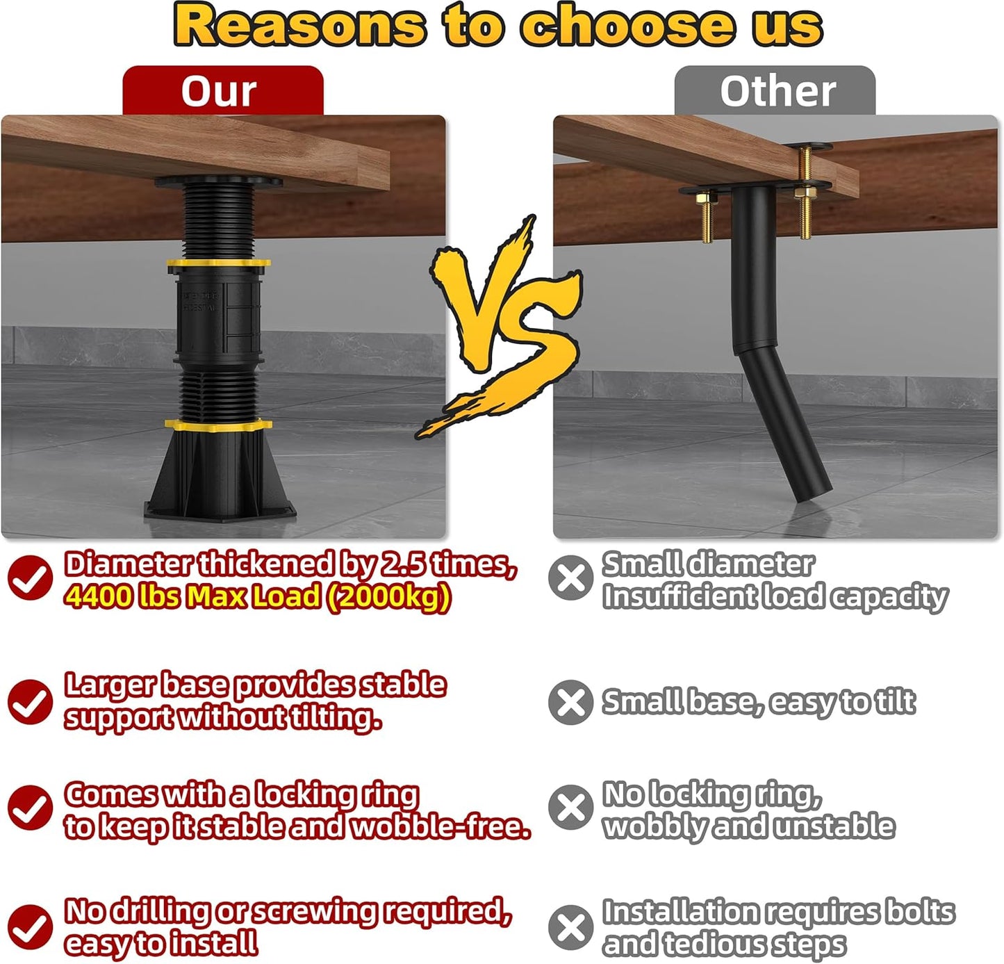 Wlrrcwdttc 4 Pcs Adjustable Height Bed Support Legs 8.5-13 inch, Bed Frame Center Support Legs for Bed Frame/Bed Center Slat, Bed Support Reinforcement Parts Bed Slats Support Leg Bed Legs Replacement