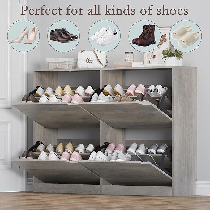 Shoe Cabinet with 4 Flip Drawers, Narrow Hidden Shoe Storage Cabinet, Slim - Image 4