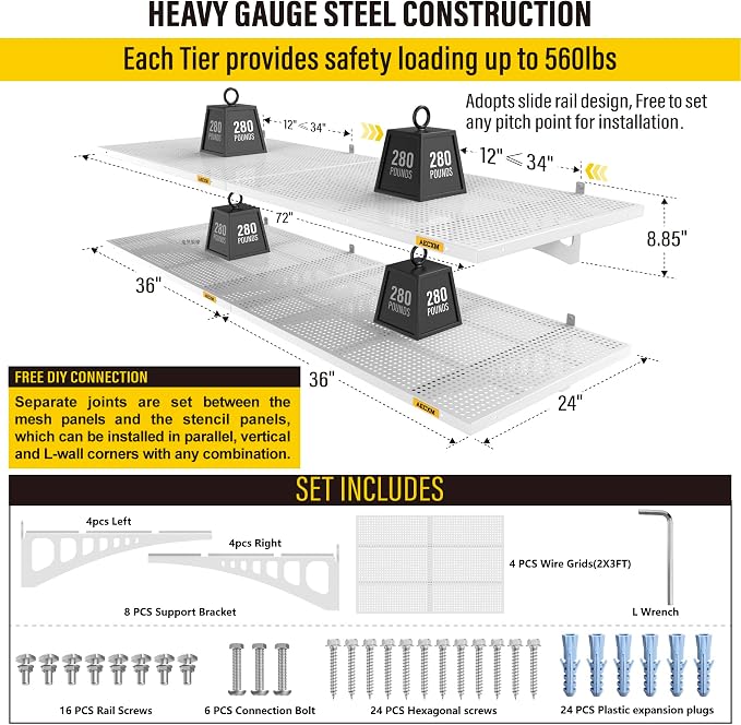 4-pack 2x3ft Adjustable Garage Wall Shelving 1120lbs Load Capacity Heavy Duty - Image 2