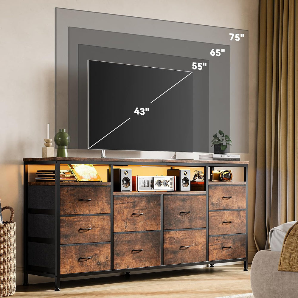 Garvee Dresser for Bedroom with LED Lights & Power Outlets, 63 Inch TV St...