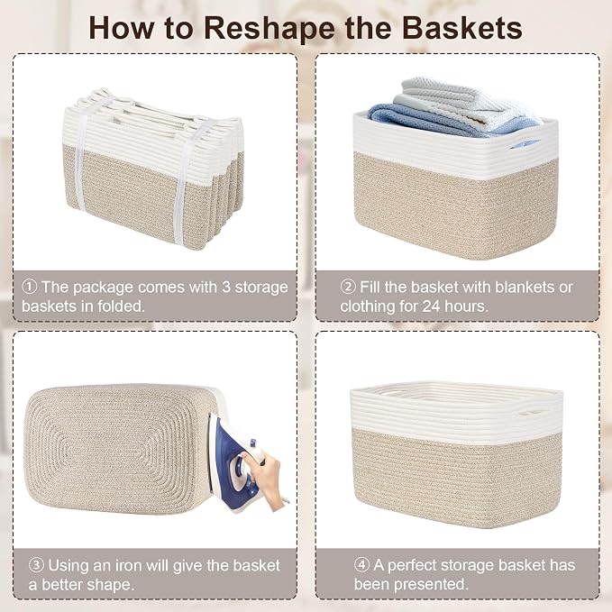 Shelf Baskets for Organizing, Woven Storage Basket for Shelves, Cotton Rope - Image 9
