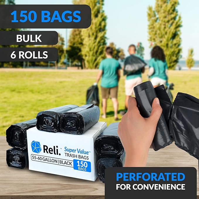 Reli. 55-60 Gallon Trash Bags Heavy Duty | 150 Count | 50-60 Gallon | Large - Image 3