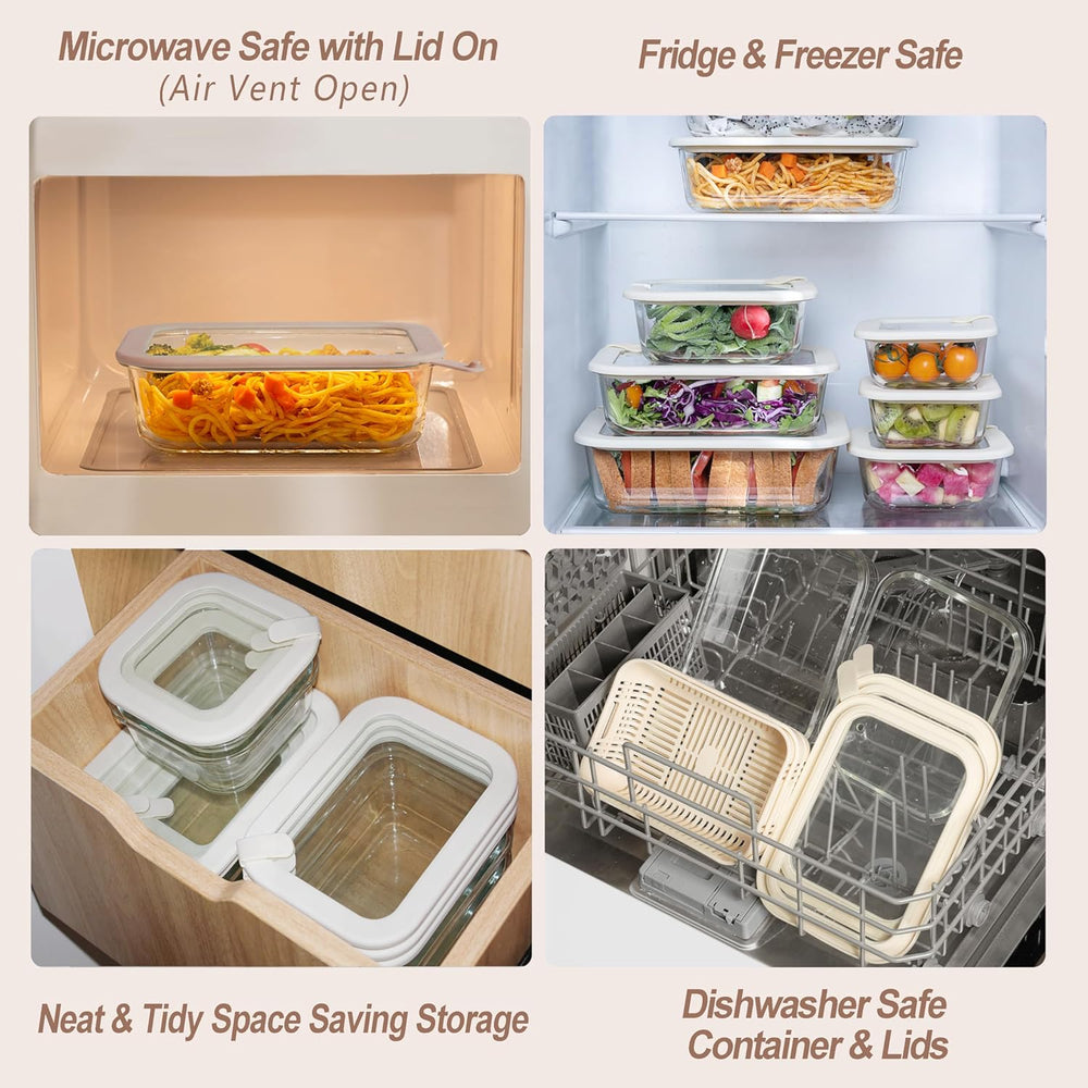 Urban Green Glass Food Storage Containers with Glass Lids, Microwave Safe Foo...