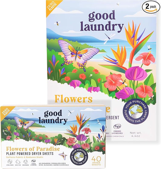 Good Laundry Flowers of Paradise Detergent Sheets, & Dryer Sheet Bundle by GoodLaundry