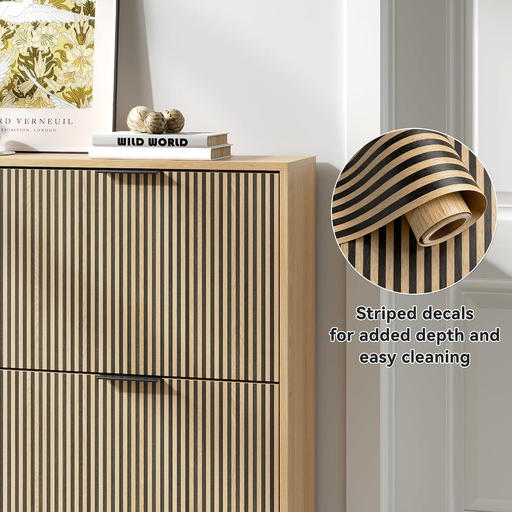 Modren Shoe Cabinet with 4 Flip Drawers and Metal Legs, Walnut丨Narrow Wood Sh...