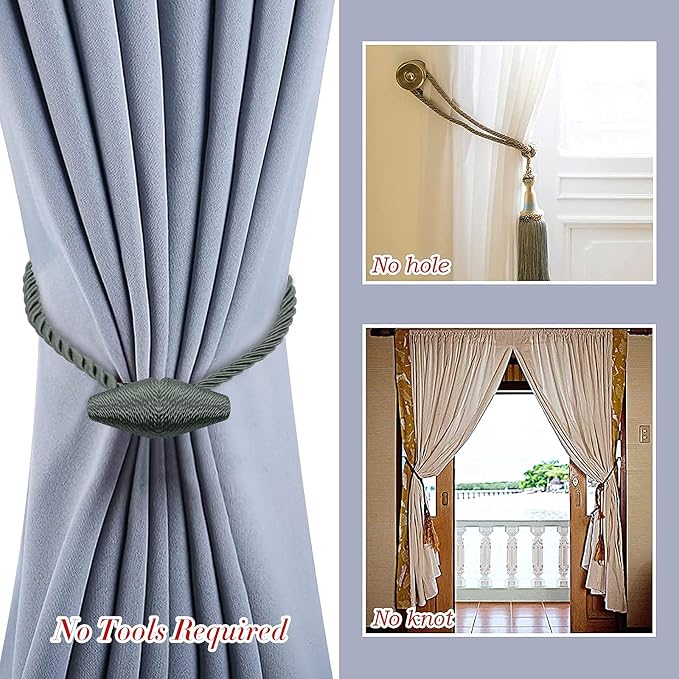 Hion Magnetic Curtain Tiebacks Gray Blue 2pcs, Curtain Tiebacks Buckles - Image 6