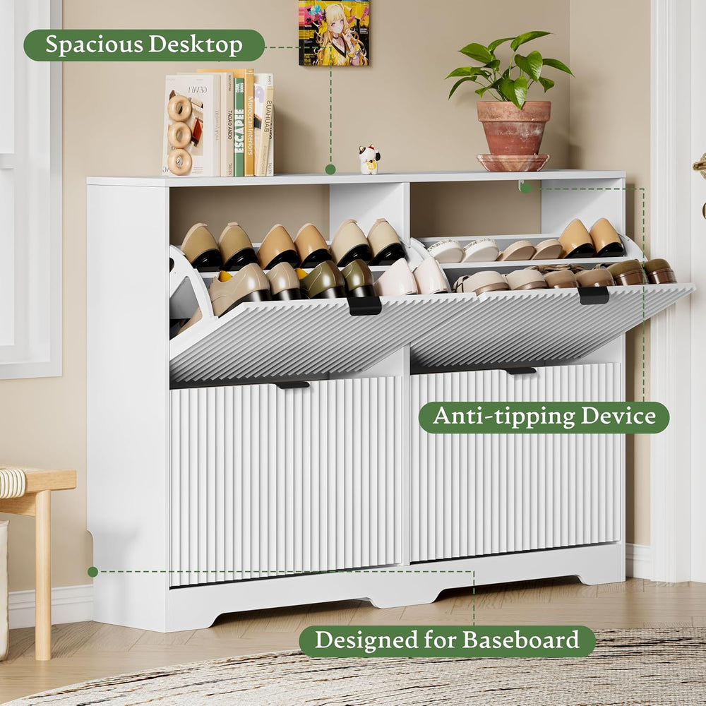 Xixini Shoe Storage Cabinet for Entryway with 4 Flip Drawers, Hidden Slim Woo...