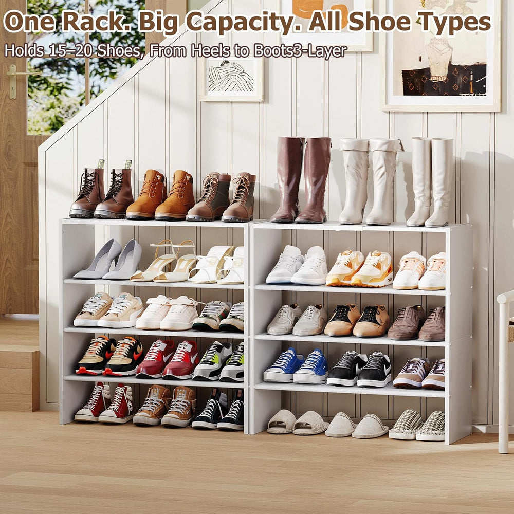 X-cosrack 5 Tier Shoe Rack, Stackable Shoe Organizer for Closet, Large Vertic...