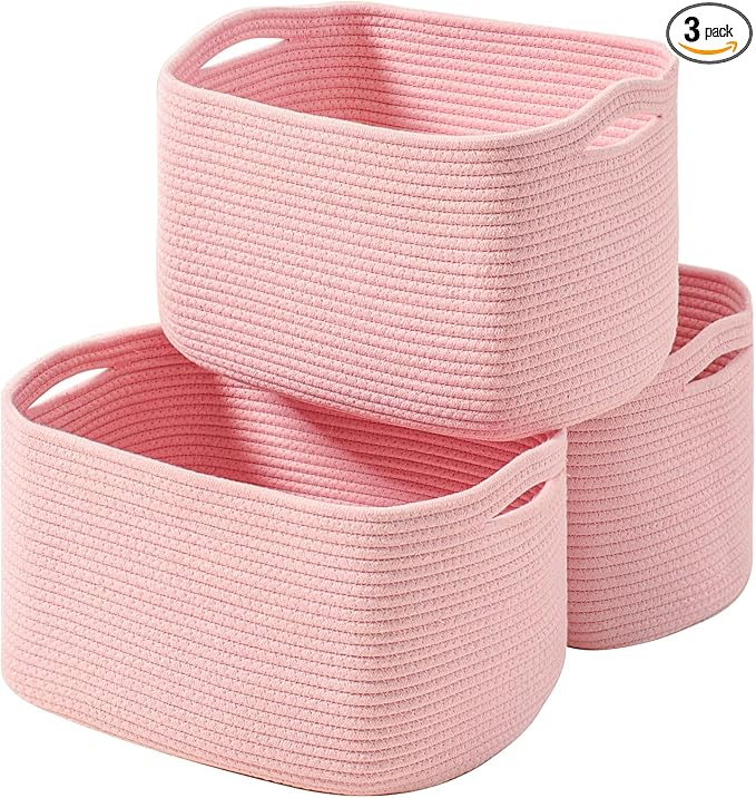 Storage Baskets for Organizing Shelves, Woven Cotton Rope Baskets for Storage by ICERZCZ
