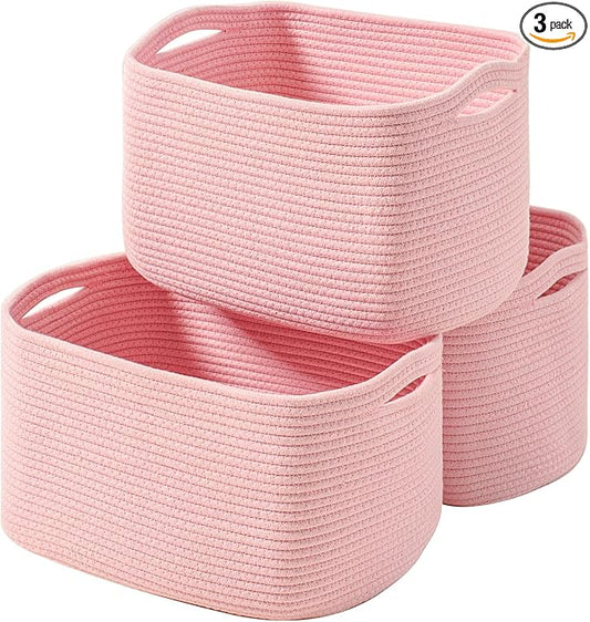 Storage Baskets for Organizing Shelves, Woven Cotton Rope Baskets for Storage by ICERZCZ