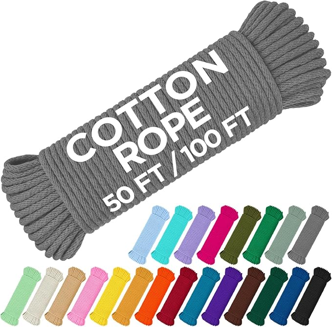 TECEUM Cotton Rope 3/16” – 100 FT – Strong All-Purpose Braided Rope – Natural by TECEUM