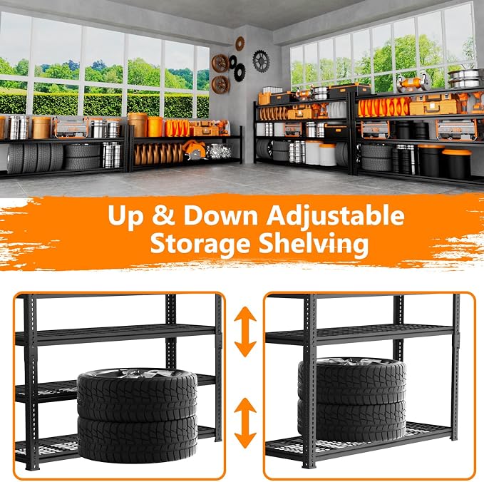 Storage Shelves Heavy Duty 3 PCS, 4-tier Adjustable Metal Industrial Utility - Image 5