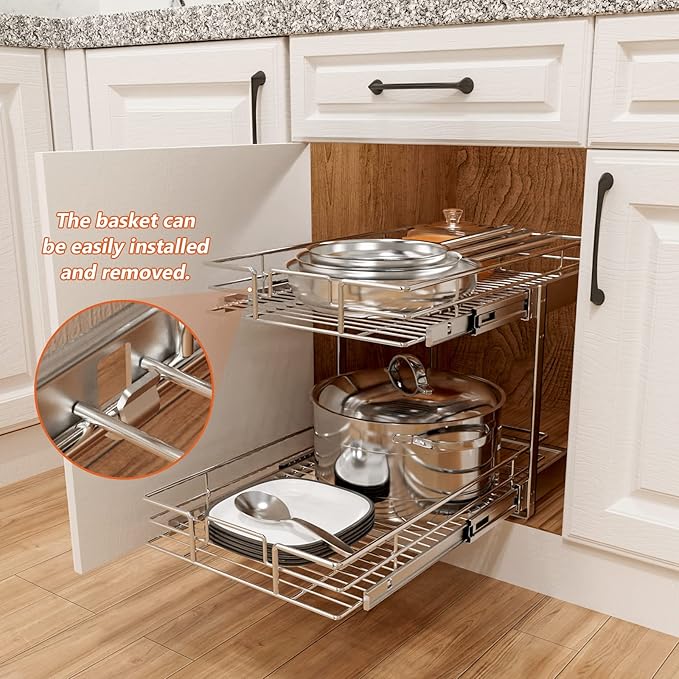 ROOMTEC Individual Pull Out Cabinet Organizer, 2 Tier Spice Rack Organizer - Image 5