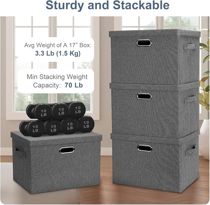 Large 17" 36 Quart Collapsible Stackable Storage Bins - Image 4