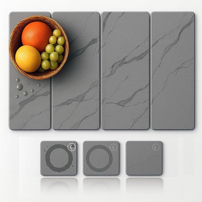 Large Stone Drying Mat for Kitchen Counter24"x16", Misty Gray, Diatomaceous by Unknown