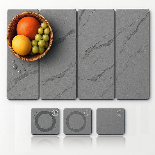Large Stone Drying Mat for Kitchen Counter24"x16", Misty Gray, Diatomaceous by Unknown