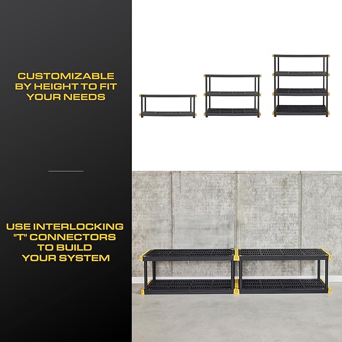 BLACK & YELLOW, 4-Tier Heavy Duty Plastic Storage Shelving Unit, 200lbs/shelf - Image 7