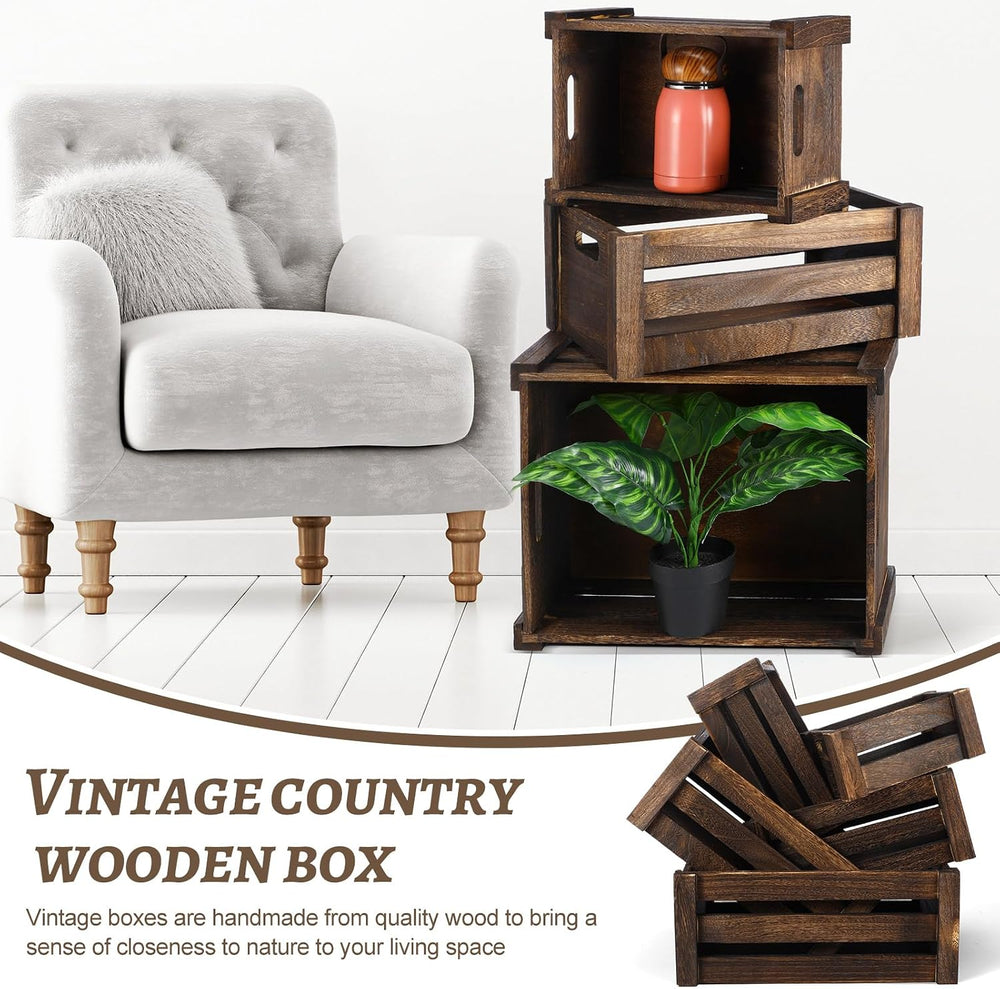 Barydat 5 Pack Wooden Crates for Display Storage, Dusty Brown, Rustic