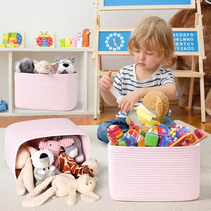 3-Pack Shelf Baskets for Organizing, Woven Storage Basket for Shelves, Cotton - Image 2