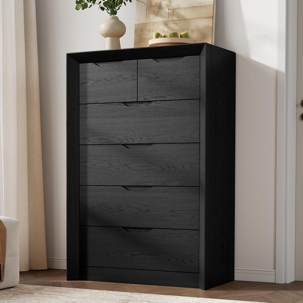 YANSNWO Black 6 Drawer Dresser for Bedroom, 47.4" Tall Chest of Drawers