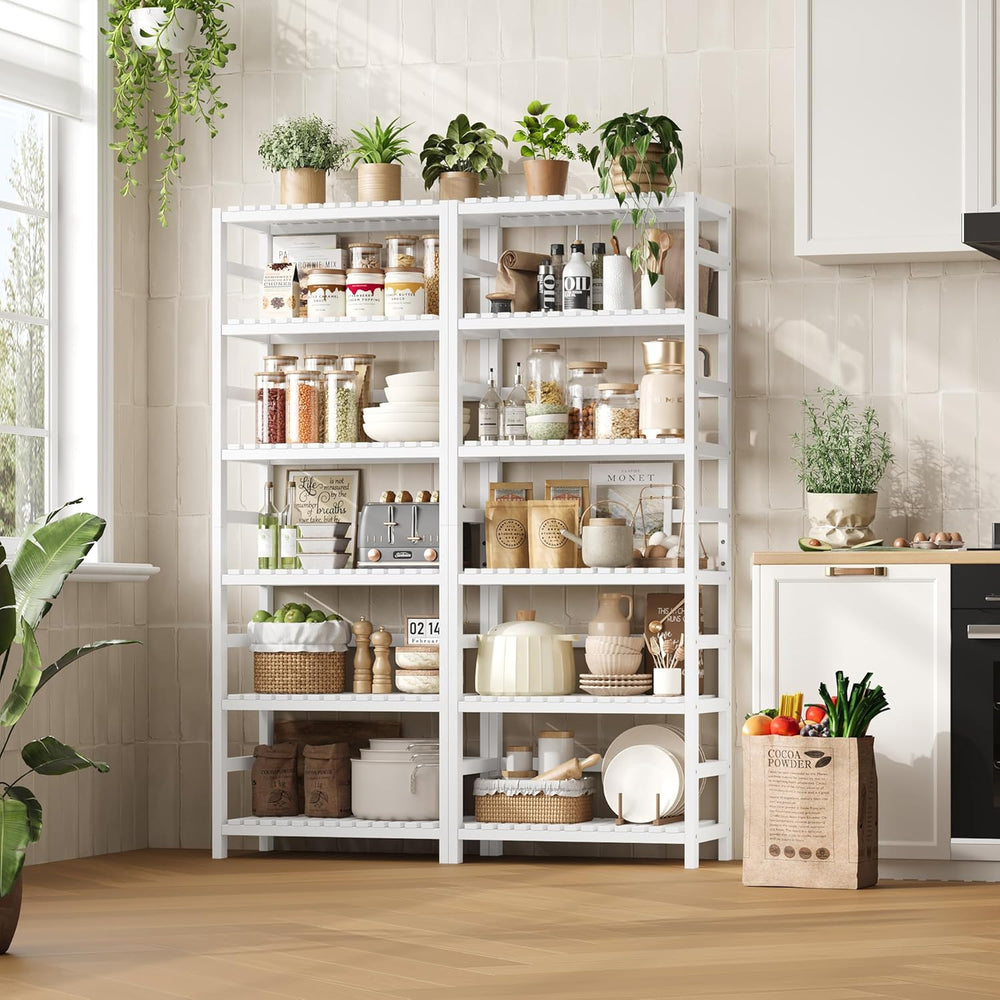 FOTOSOK 6-Tier Bamboo Shelf with Adjustable Shelves, Bamboo Kitchen Cabinet