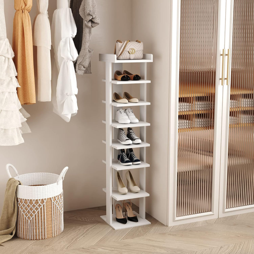 HOMEFORT 7-Tier Wood Shoe Rack, Entryway Shoe Tower,Vertical Shoe Organizer, ...