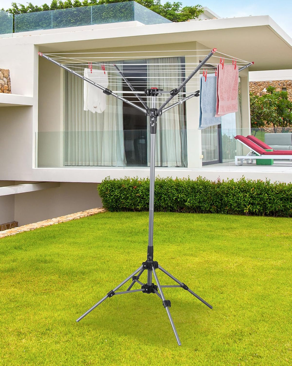 STORAGE MANIAC Portable Umbrella Clothes Drying Rack 8 Lines with 82 Feet Dry...